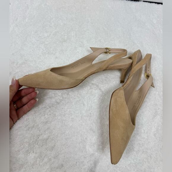 Stuart Weitzman Women's 50 Pointed Toe Kitten Heel Pumps Tan Suede 8 38.5 - Picture 8 of 12